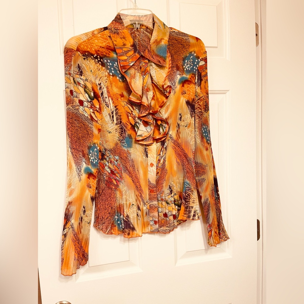 Piano Brown Polyester Button Down Long Sleeve Shi… - image 1